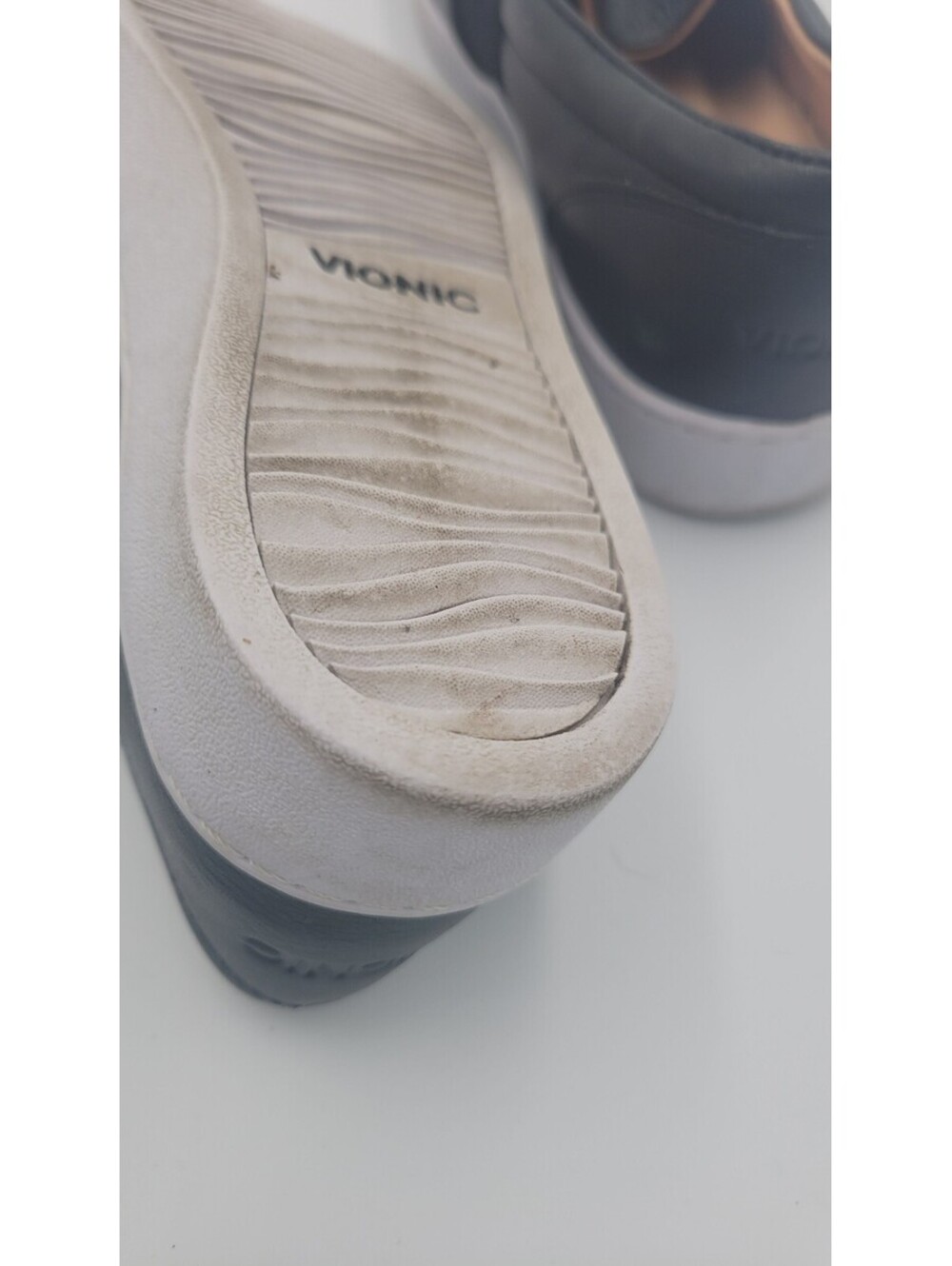 Vionic Black Leather Slip-On Shoes with White Rubber Soles, Size Not Specified - Picture 5 of 8